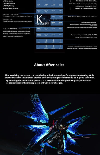 Kosmos 1/100 MGEX Aile Strike Freedom RGB Kit - Multicolor LED Lighting for 1/100 MGEX